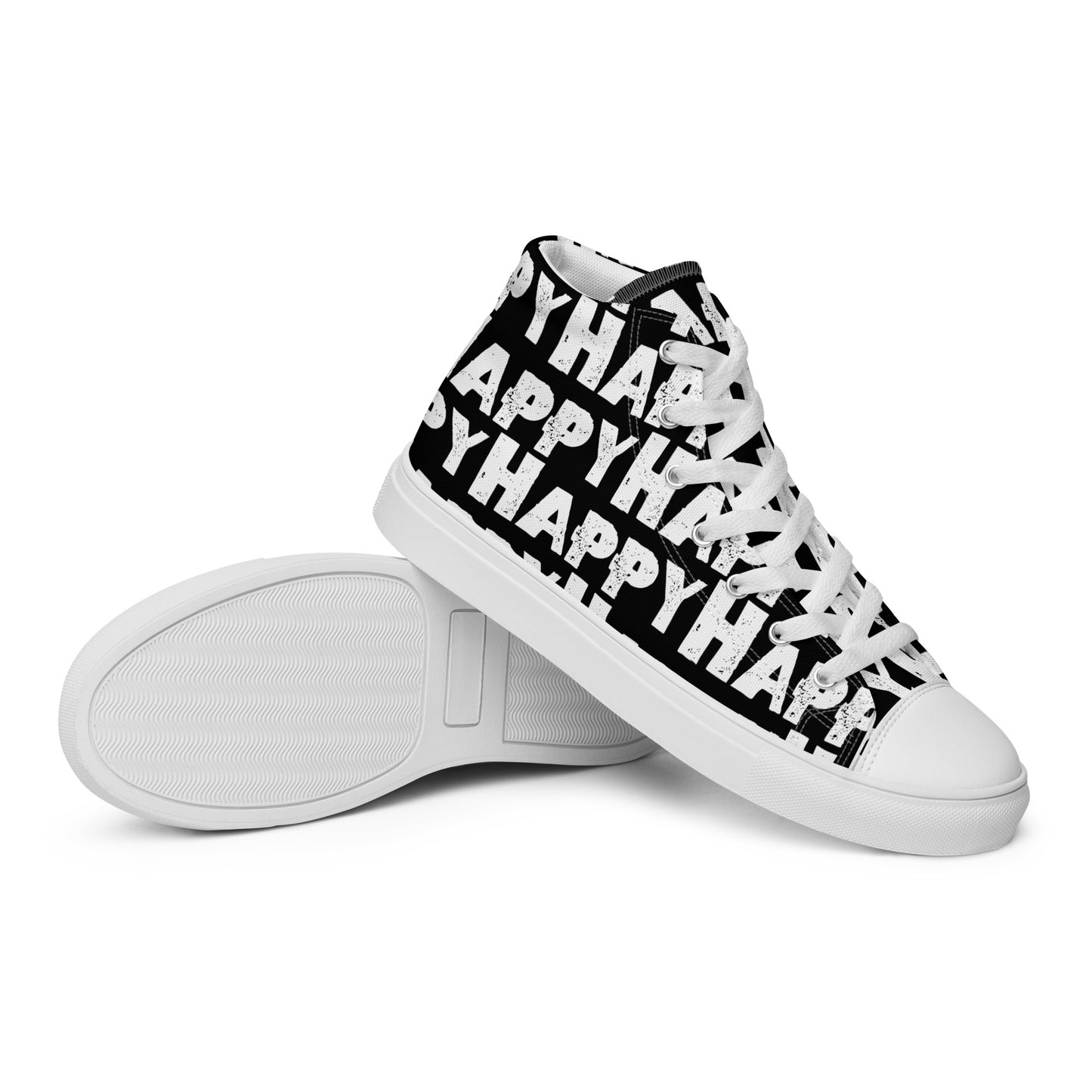 Vintage Shoes style black and white Happy Sponge Print High Tops EVA Rubber Outsole closeup sole view