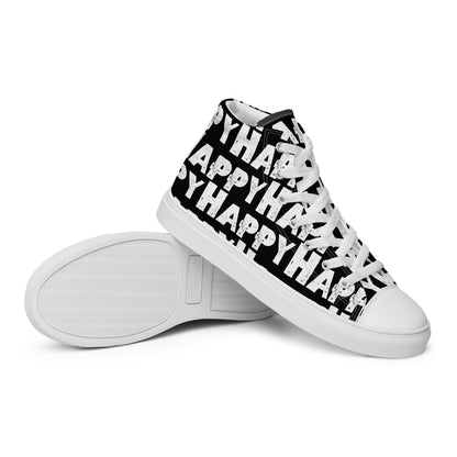 Vintage Shoes style black and white Happy Sponge Print High Tops EVA Rubber Outsole closeup sole view