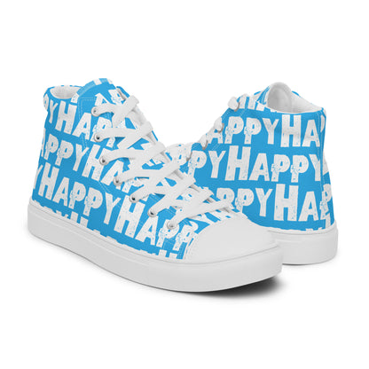 Happy Shoes mens right shoe front view left shoe back view Happy Sponge Print Blue and White High Tops HappyStuff brand