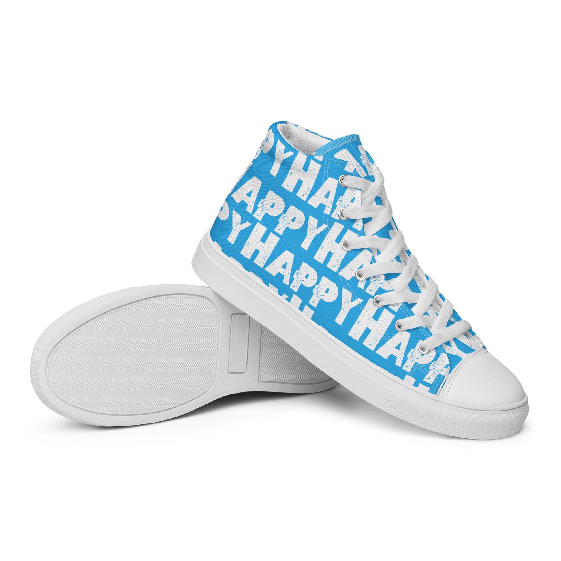 Vintage Shoes style blue and white Happy Sponge Print High Tops EVA Rubber Outsole closeup sole view