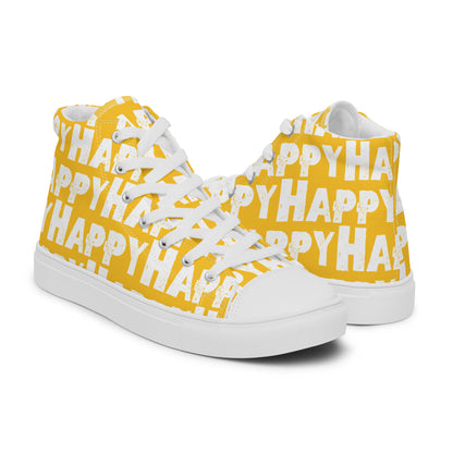 Happy Shoes mens right shoe front view left shoe back view Happy Sponge Print Yellow and White High Tops HappyStuff brand