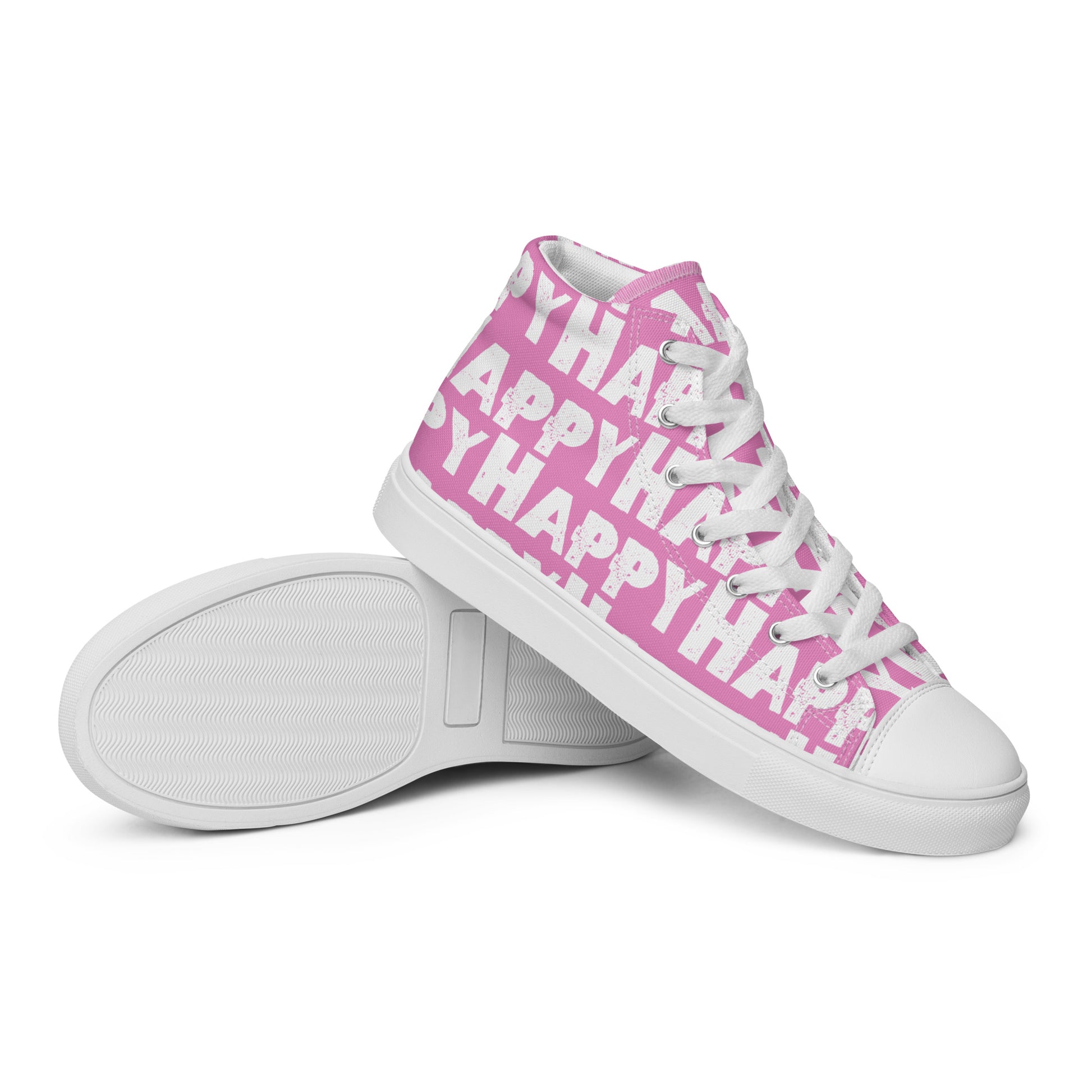 Vintage Shoes style pink and white Happy Sponge Print High Tops EVA Rubber Outsole closeup sole view