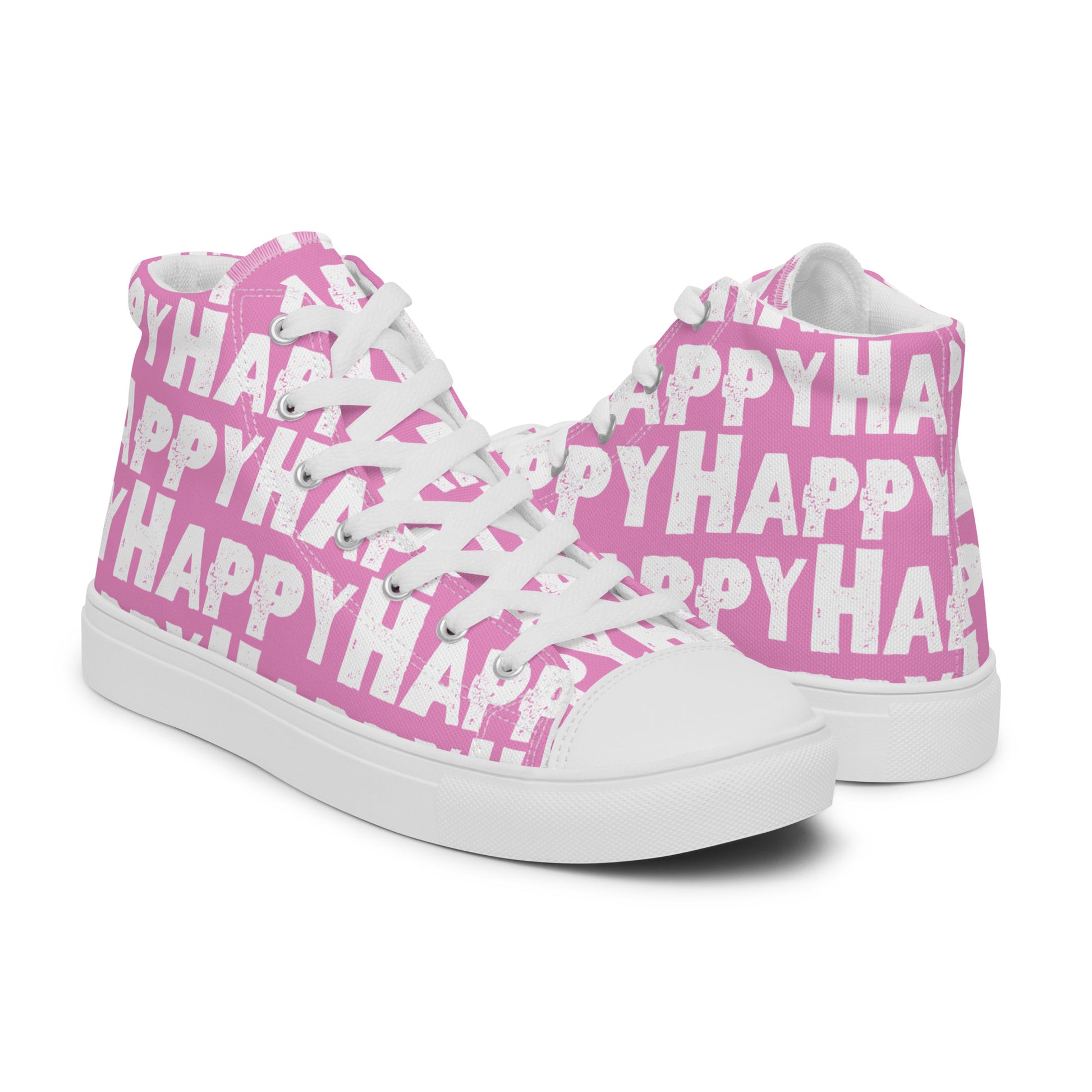 Happy Shoes mens right shoe front view left shoe back view Happy Sponge Print Pink and White High Tops HappyStuff brand