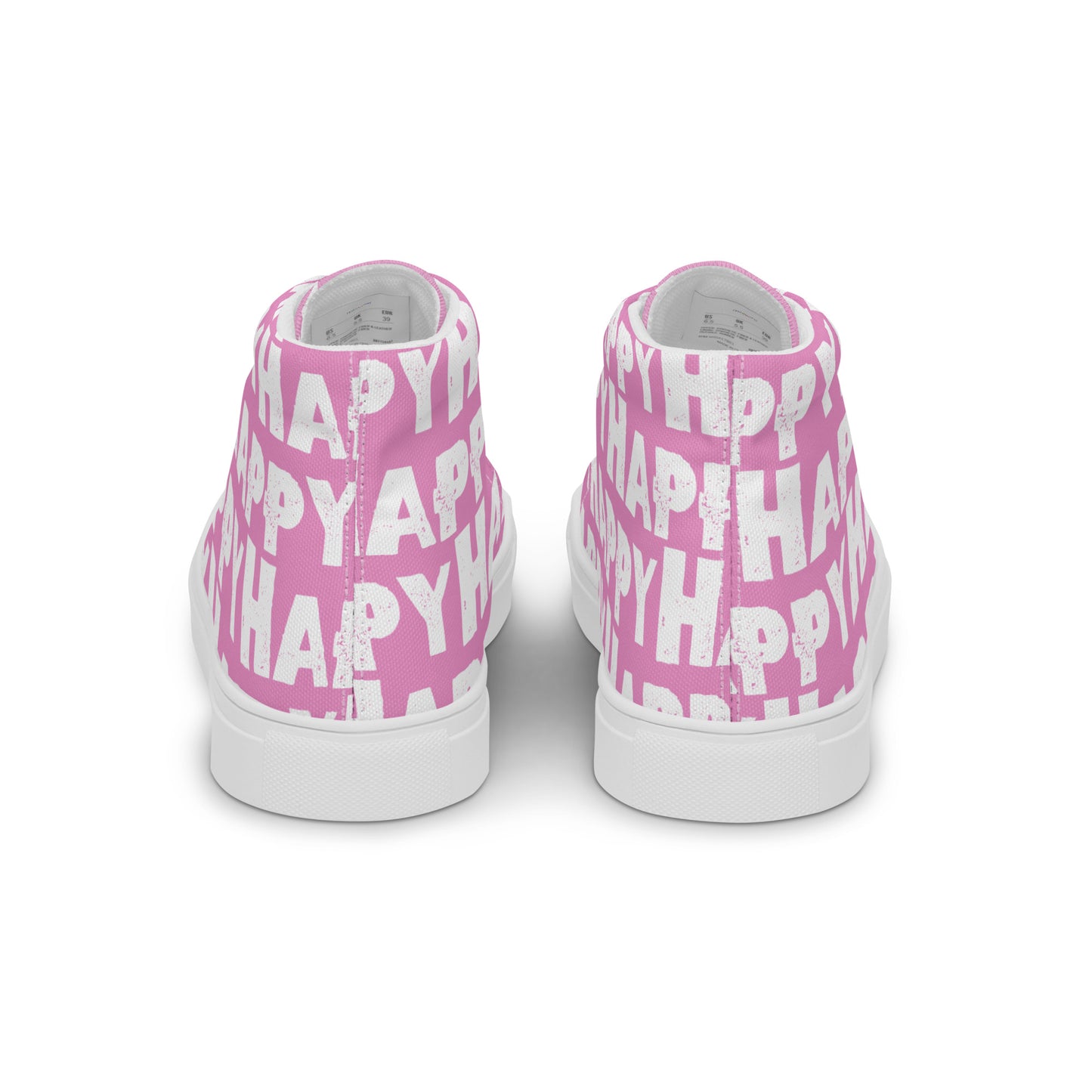 Rear view Fun Shoes Womens Sneakers pink shoes with white Happy Sponge Print High Tops HappyStuff brand