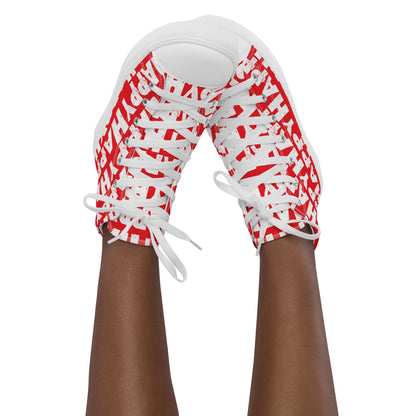 Happy shoes on happy feet Faux leather toe caps tapping Happy Sponge Printed High Top Sneakers Womans red and white shoes