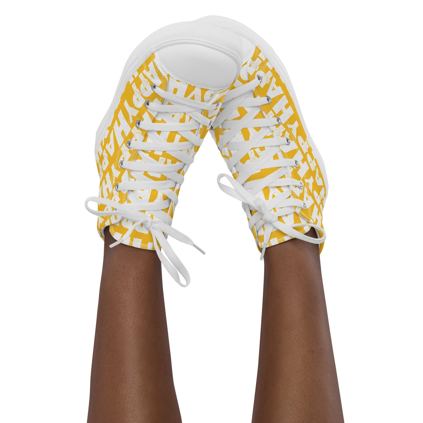 Happy shoes on happy feet Faux leather toe caps tapping Happy Sponge Printed High Top Sneakers Womans yellow and white shoes