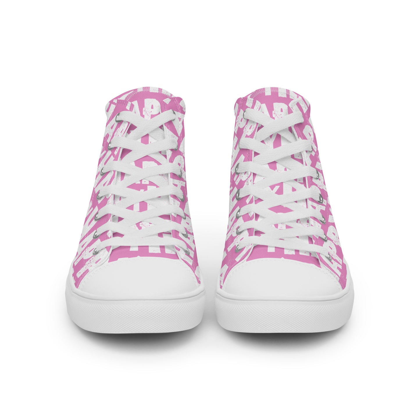 Front view Womens Sneakers pink shoes white Happy Sponge Print High Tops Rubber outsole Faux Leather toe cap HappyStuff brand