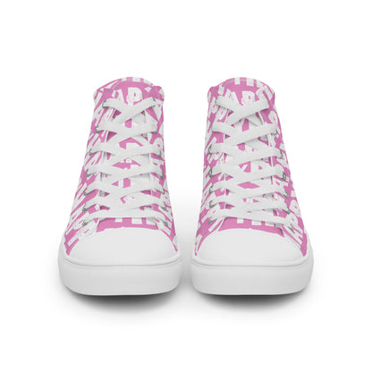 Front view Womens Sneakers pink shoes white Happy Sponge Print High Tops Rubber outsole Faux Leather toe cap HappyStuff brand