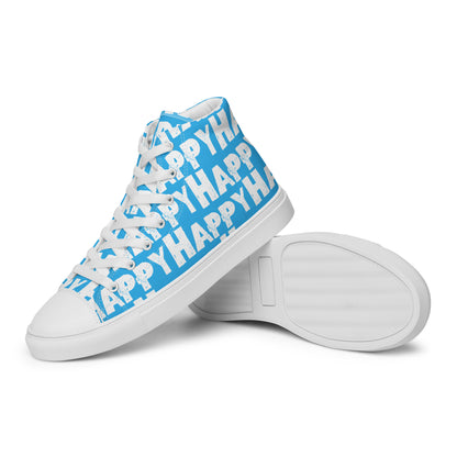 Vintage Shoes style blue and white Happy Sponge Print High Tops EVA Rubber Outsole closeup sole view