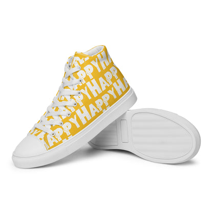 Vintage Shoes style yellow and white Happy Sponge Print High Tops EVA Rubber Outsole closeup sole view