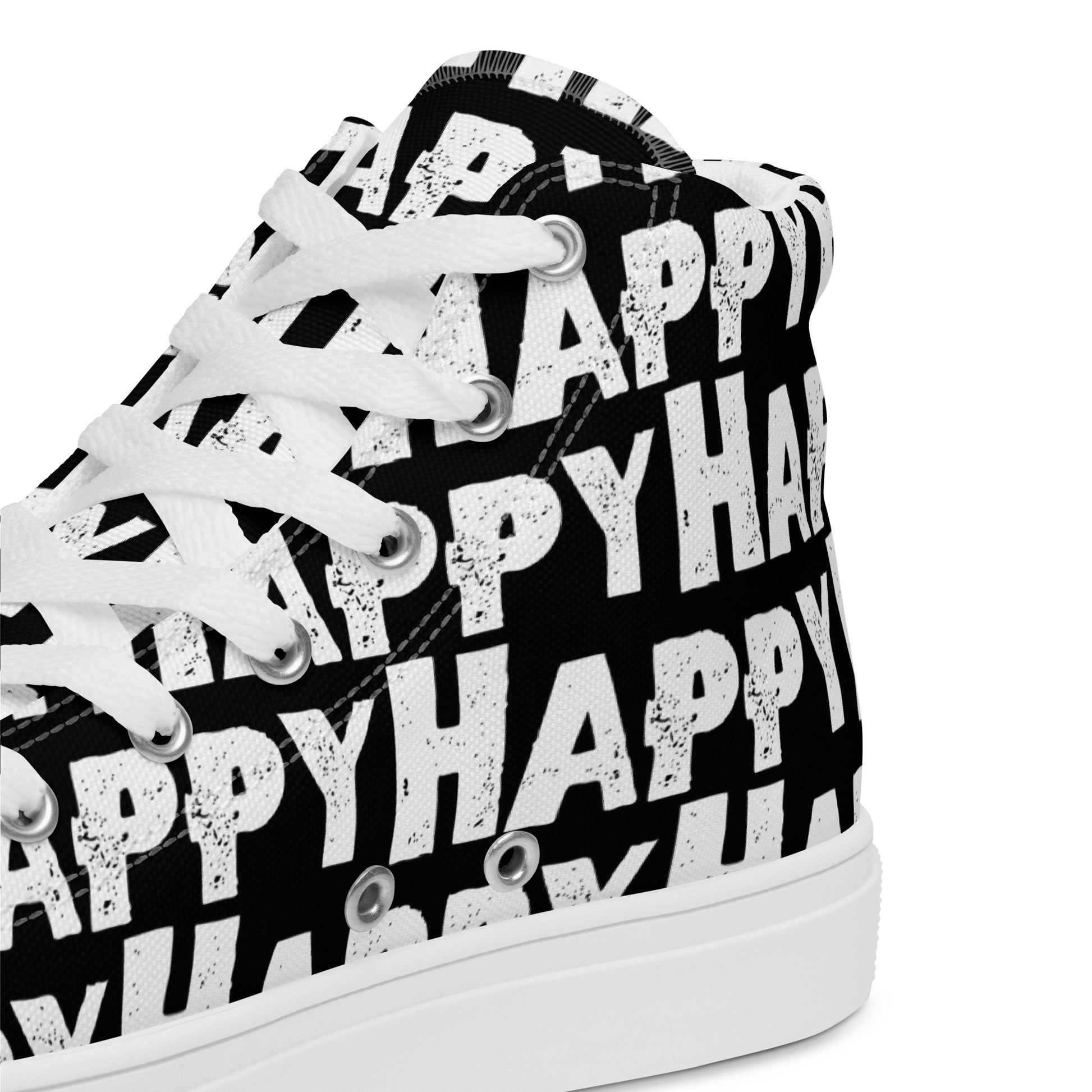 Womens Sneakers heel side closeup black and white Happy Sponge Print High Tops HappyStuff brand