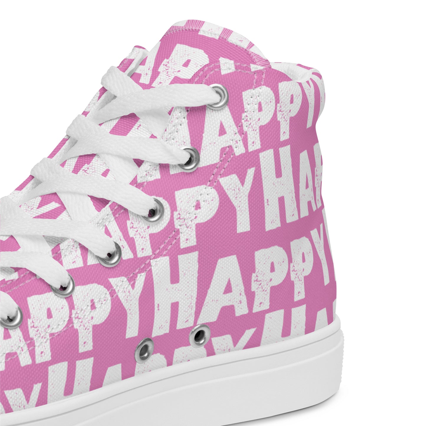 Womens Sneakers heel side closeup pink and white Happy Sponge Print High Tops HappyStuff brand