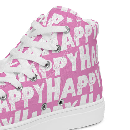 Womens Sneakers heel side closeup pink and white Happy Sponge Print High Tops HappyStuff brand