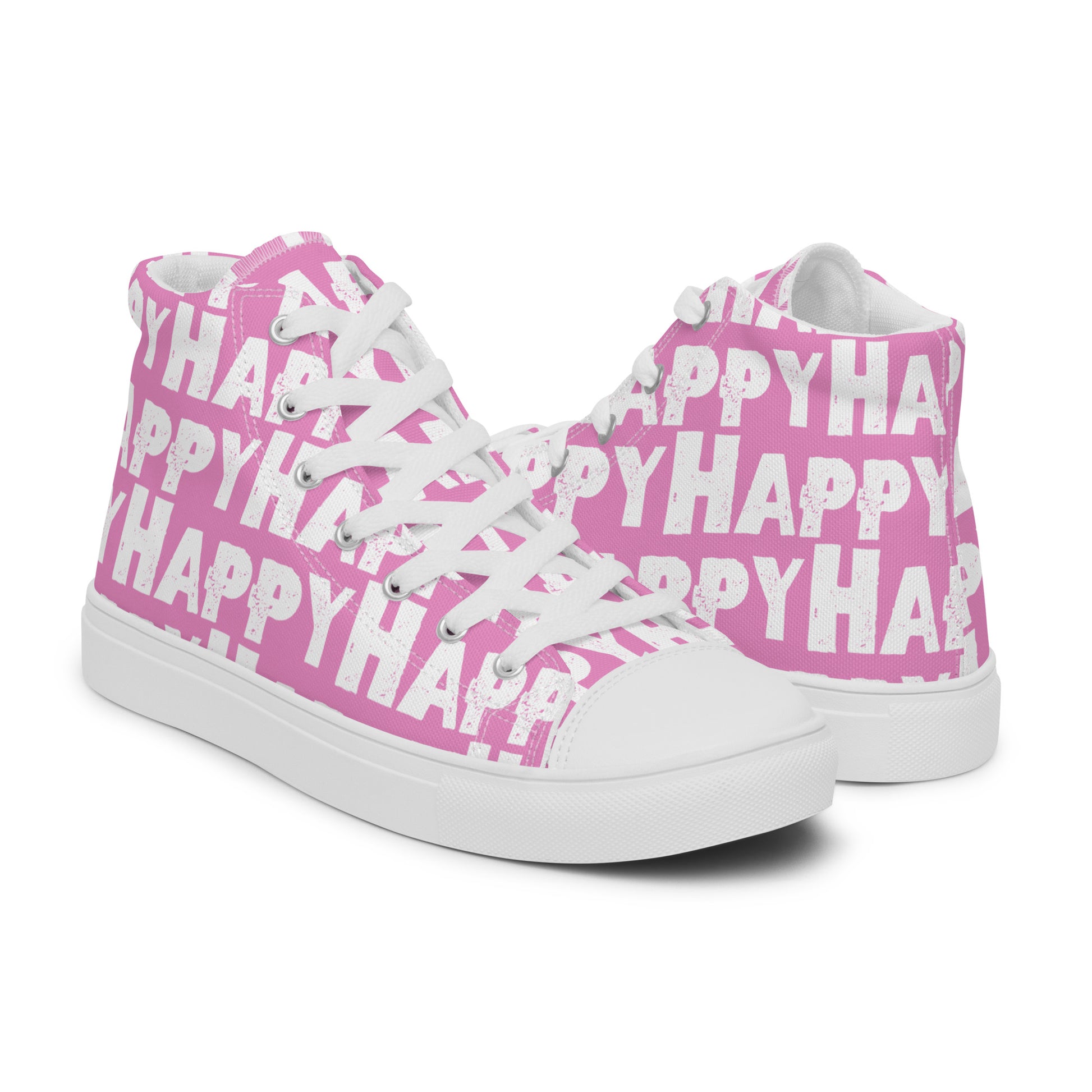 Happy Shoes womens right shoe front view left shoe back view Happy Sponge Print Pink and White High Tops HappyStuff brand