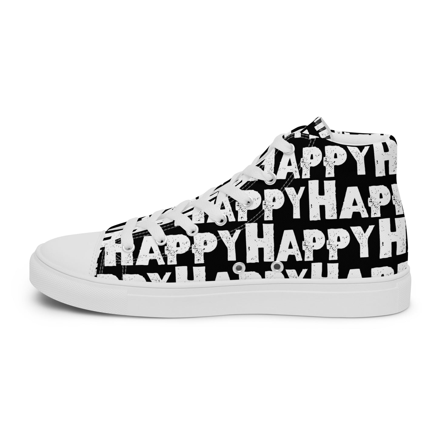 Cool Shoes Womens Sneakers outside view left shoe black and white Happy Sponge Print High Top Sneakers HappyStuff brand