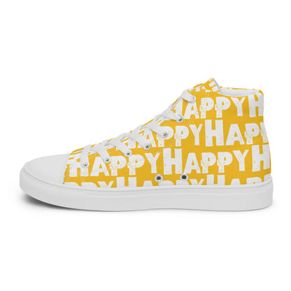 Cool Shoes Womens Sneakers outside view left shoe yellow and white Happy Sponge Print High Top Sneakers HappyStuff brand