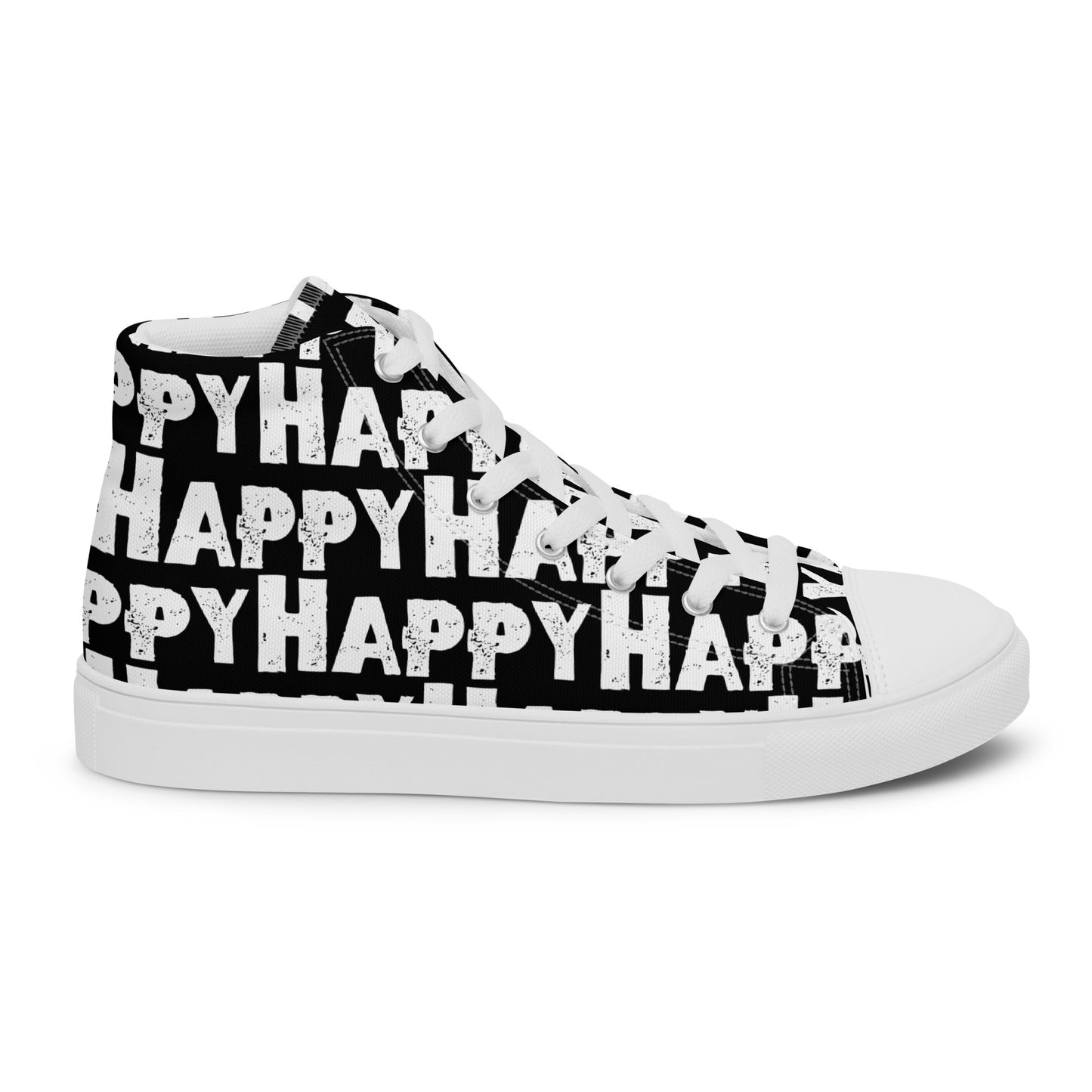 Cool Shoes Womens Sneakers inside view left shoe black and white Happy Sponge Print High Top Sneakers HappyStuff brand