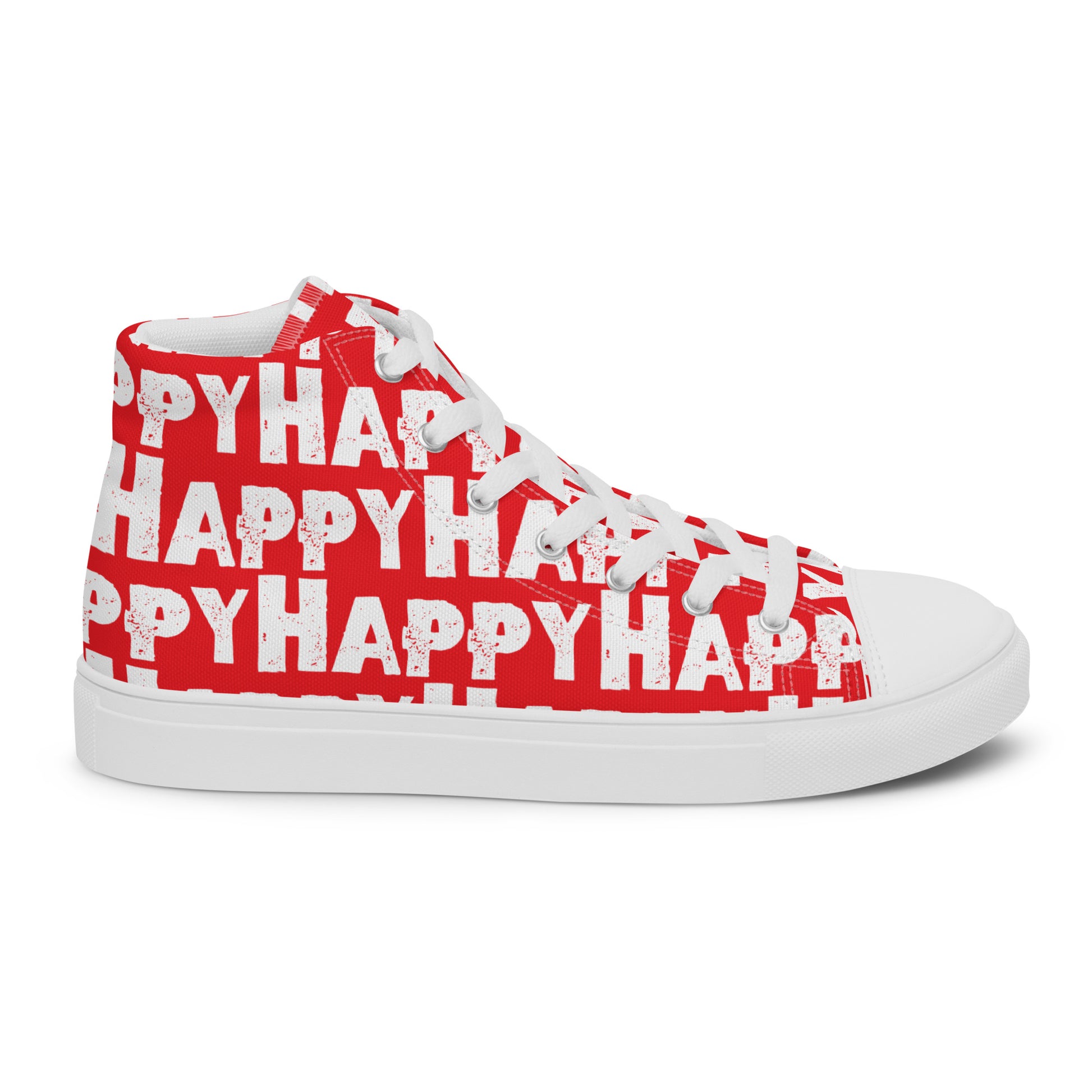 Cool Shoes Womens Sneakers inside view left shoe red and white Happy Sponge Print High Top Sneakers HappyStuff brand