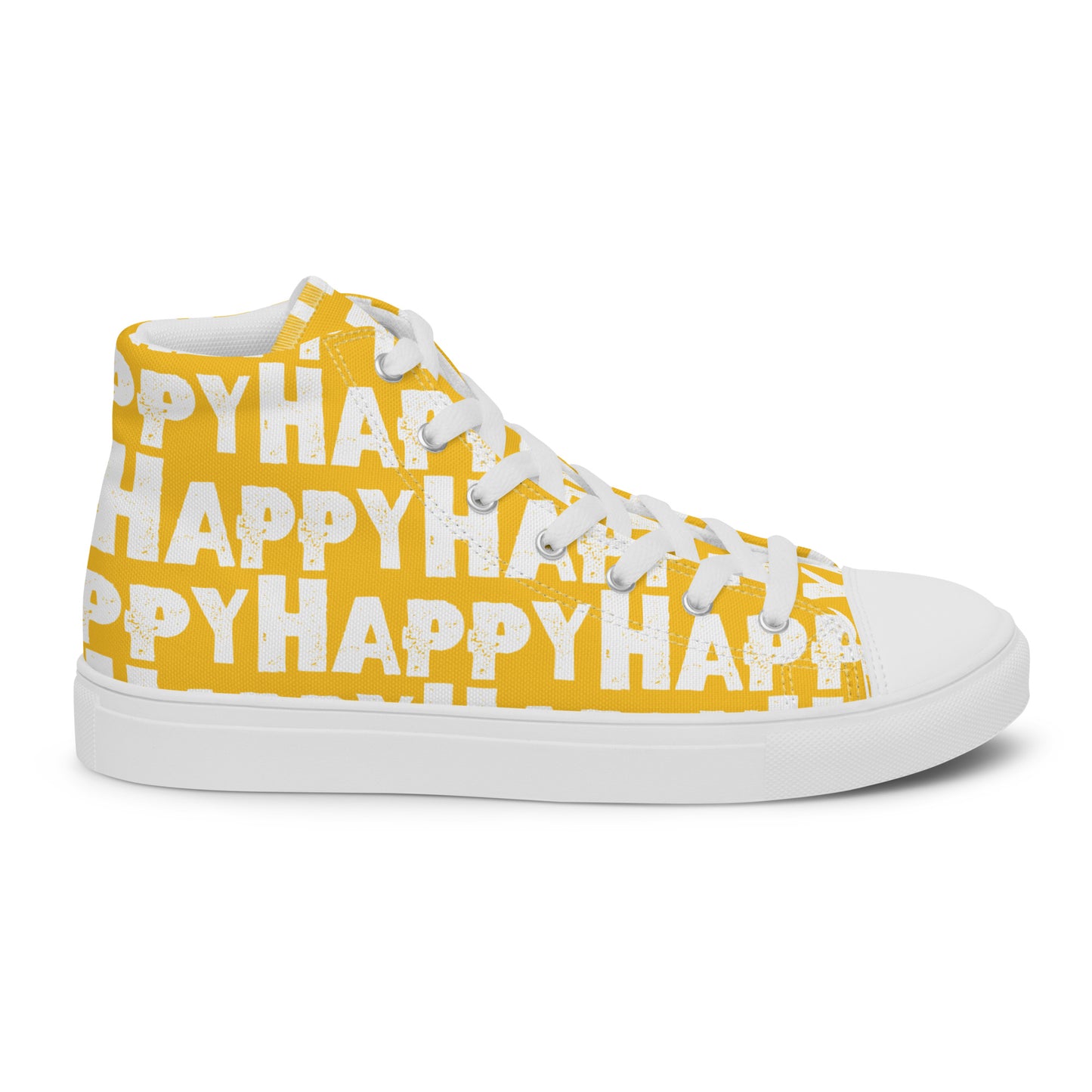 Cool Shoes Womens Sneakers inside view left shoe yellow and white Happy Sponge Print High Top Sneakers HappyStuff brand