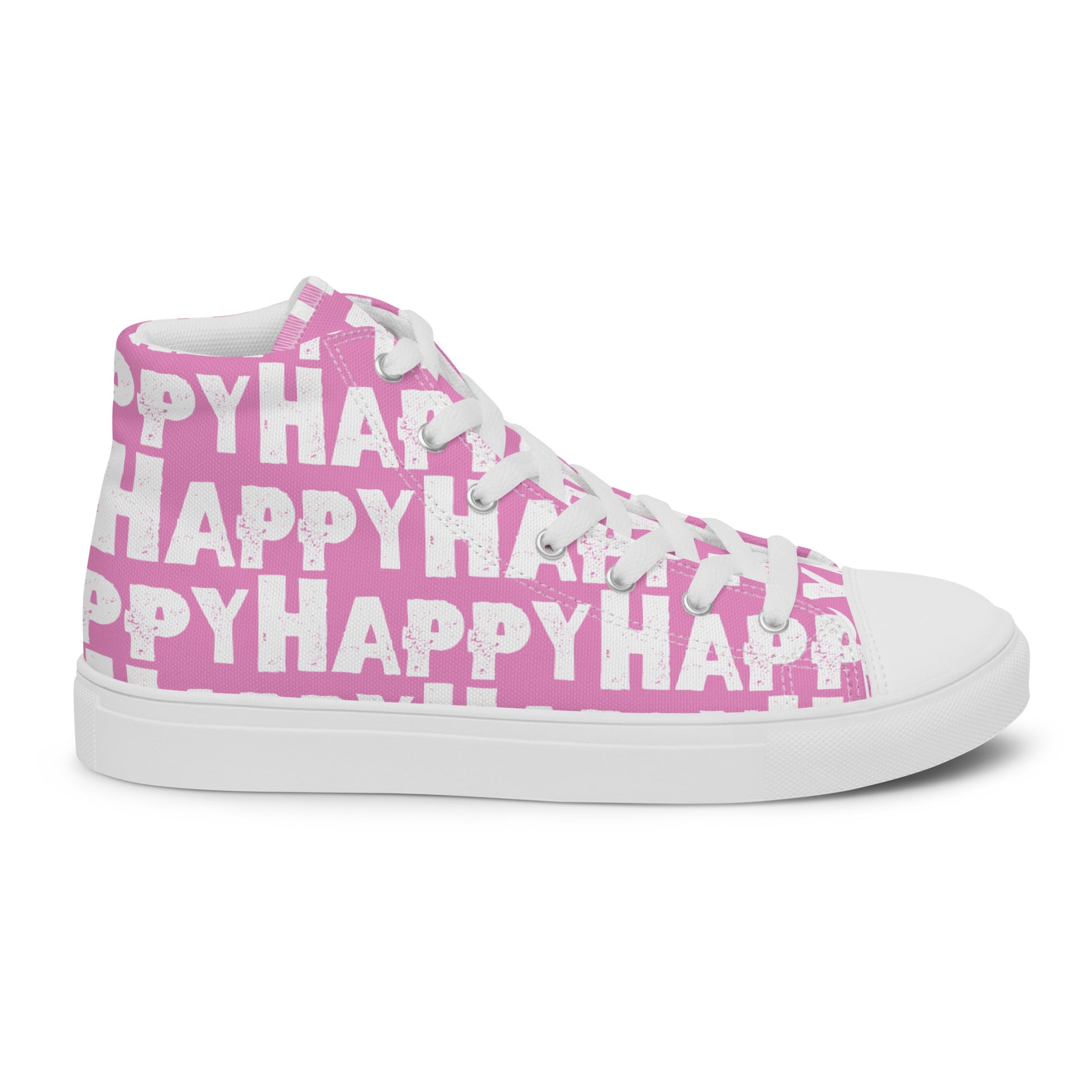 Cool Shoes Womens Sneakers inside view left shoe pink and white Happy Sponge Print High Top Sneakers HappyStuff brand